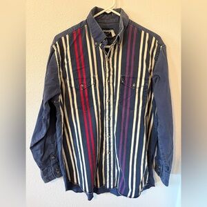 Vintage Wrangler Men’s Long Sleeve Striped Western Button Down